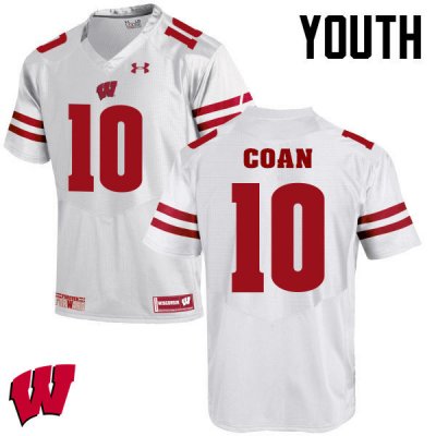 Youth Wisconsin Badgers NCAA #10 Jack Coan White Authentic Under Armour Stitched College Football Jersey HM31R74LJ